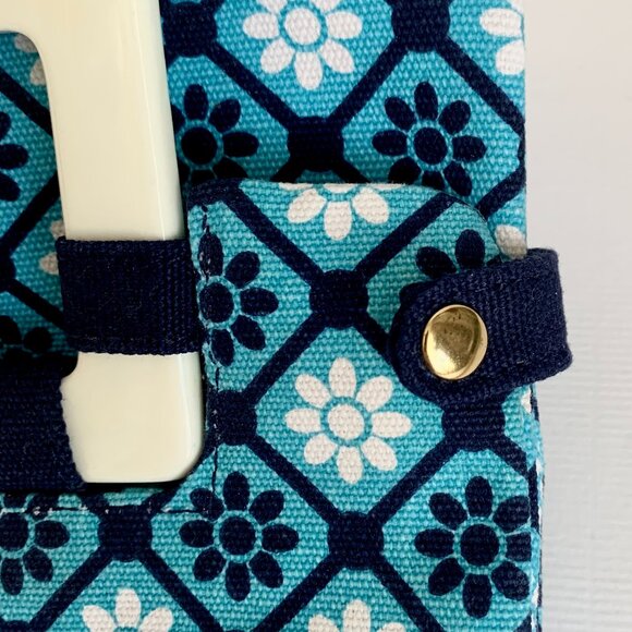 Old Navy Convertible Mediterranean Mod Flower Clutch Purse Bag Blue White Navy - Picture 6 of 13